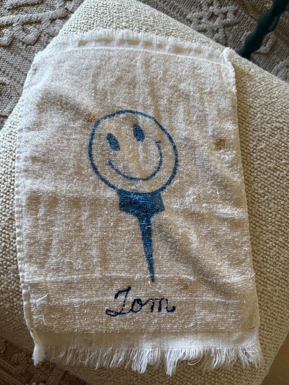 Vintage White custom “tom” golf tee Smiley Face Cotton Hand Towel  1970s